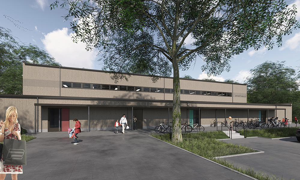 Außenperspektive Dreifeldsporthalle Grundschule Sinstorf