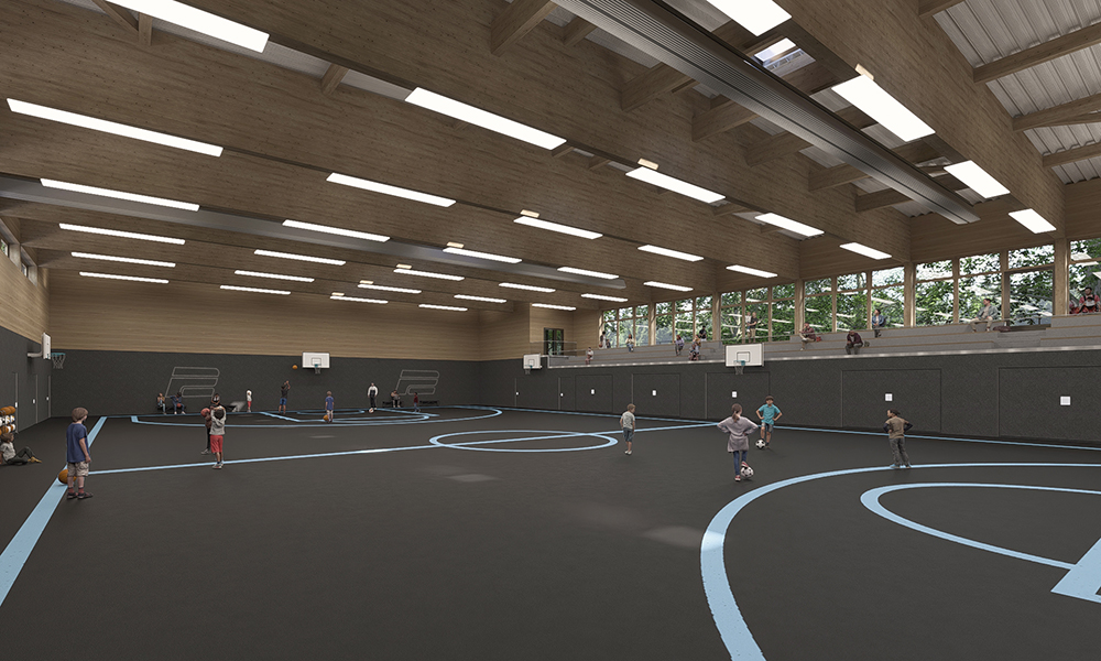 Innenperspektive Dreifeldsporthalle Grundschule Sinstorf